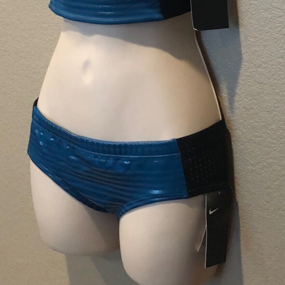 Nike 6:1 Shine Striped Midkini Top & Hipster Bottoms Green Abyss Size XS - Picture 9 of 11